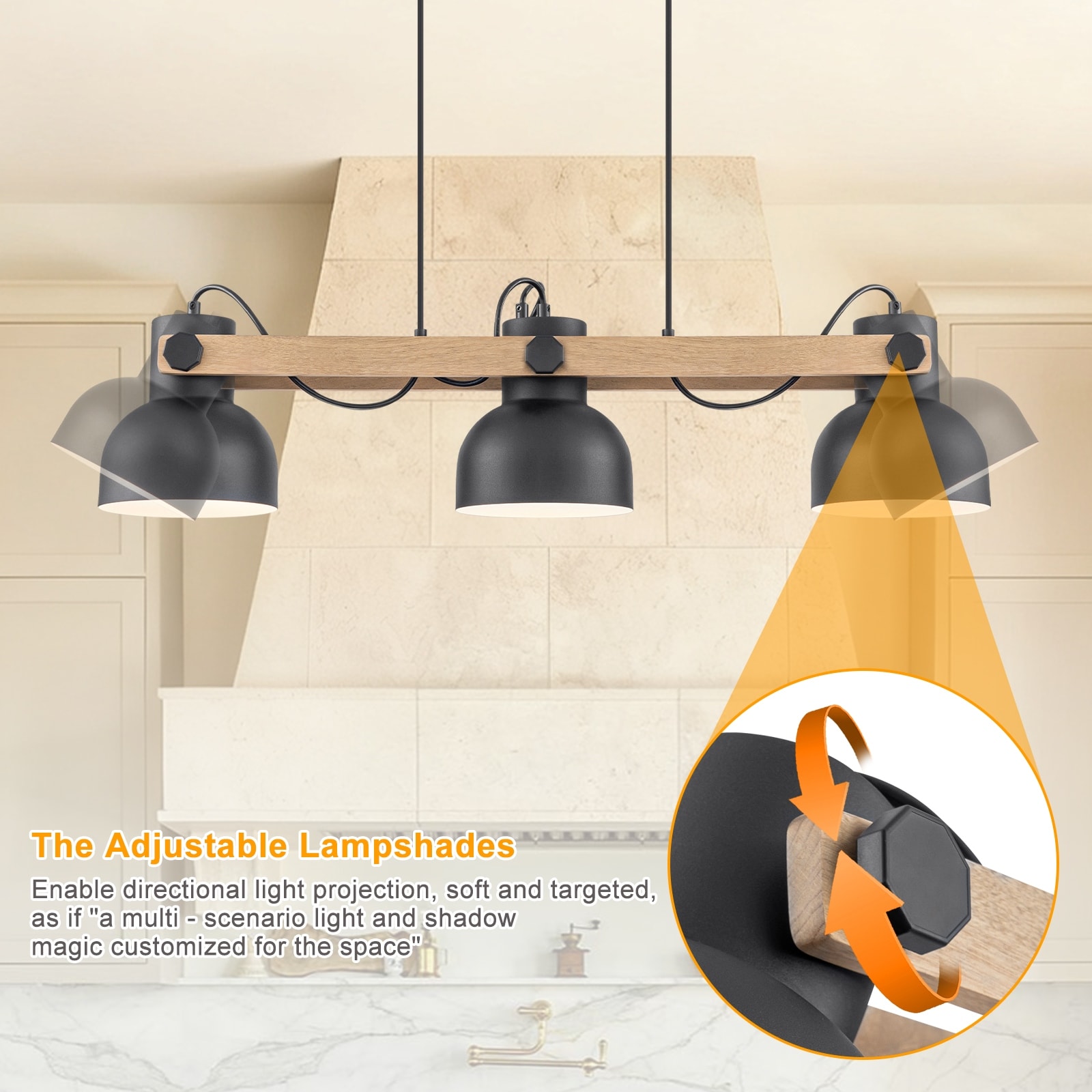 3-Light Industrial Linear Kitchen Island Pendant Light Dome Shades
