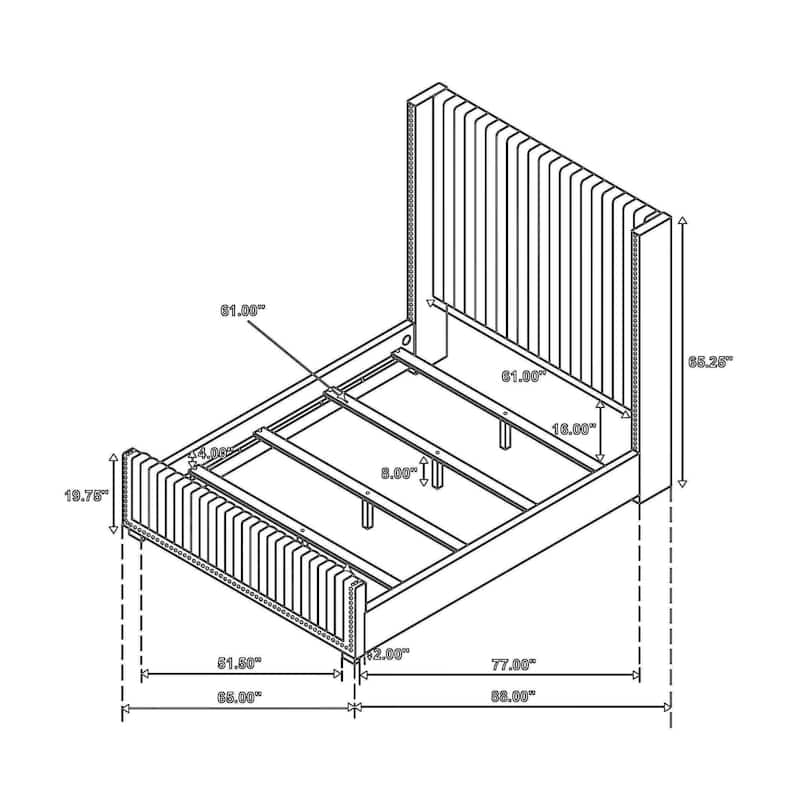 Asy Queen Bed, Channel Tufted Wingback Headboard, White Upholstery