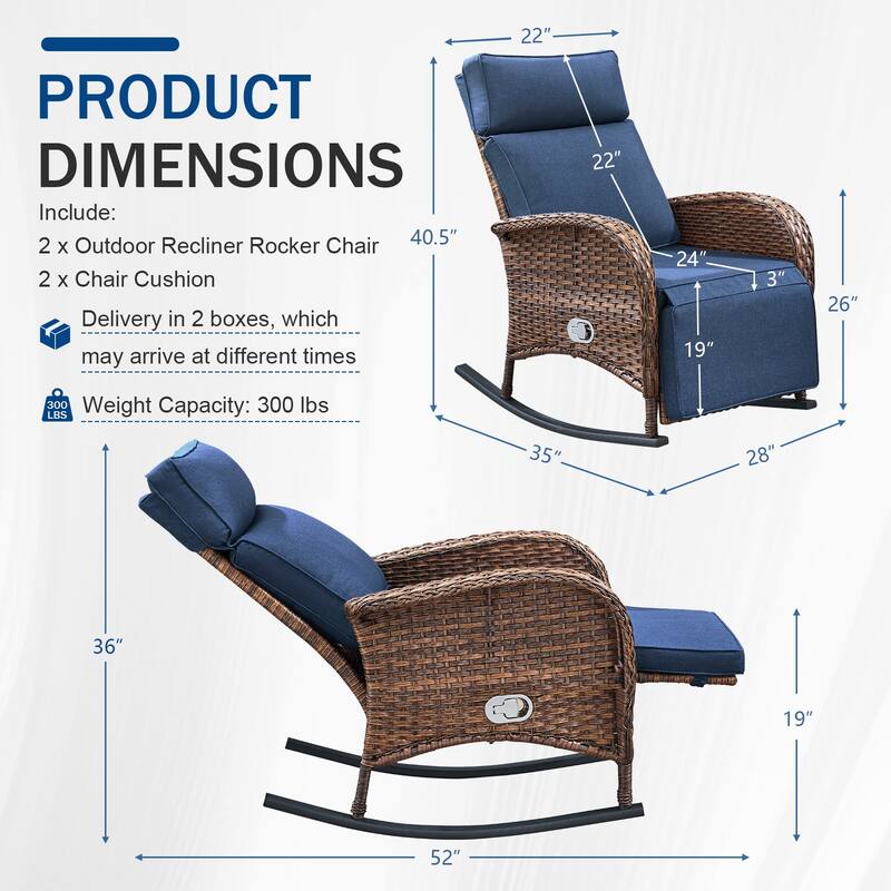 Pocassy Patio Rocker Chaise Lounge Chairs with Adjustable Backrest Set.