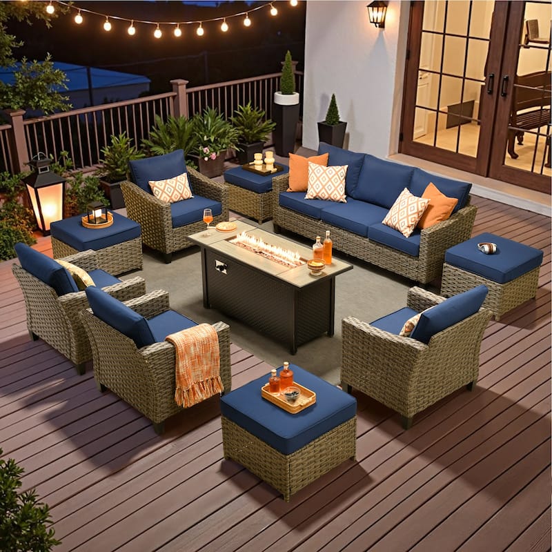 ​​OVIOS 10-Piece Outdoor Wicker Set with Fire Pit Table​
