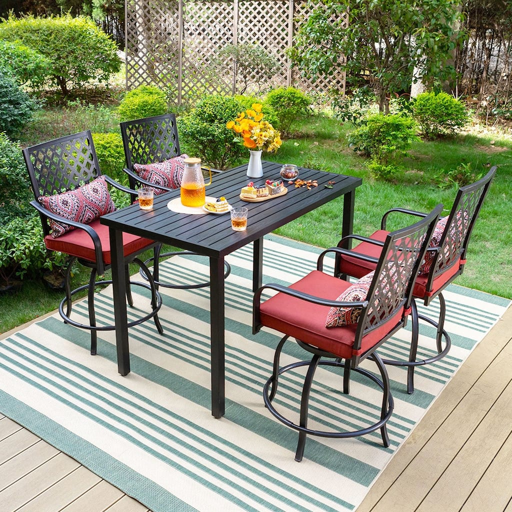 5-Piece Bar Height Dining Set, 4 Rattan or 4 Metal Swivel Bar Chairs and 1 Rectangular Metal Bar Height Table