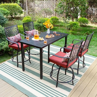 5-Piece Bar Height Dining Set, 4 Rattan or 4 Metal Swivel Bar Chairs and 1 Rectangular Metal Bar Height Table