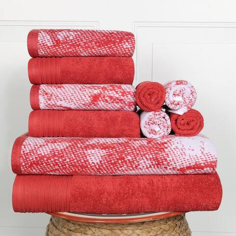 Miranda Haus Cotton Quick-Drying 10-Piece Solid and Marble Towel Set