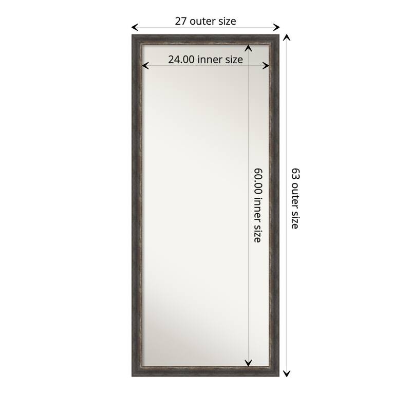 Non-Beveled Wood Full Length Floor Leaner Mirror - Bark Rustic Char Narrow Frame - Outer Size: 27 x 63 in - Bark Rustic Char Narrow