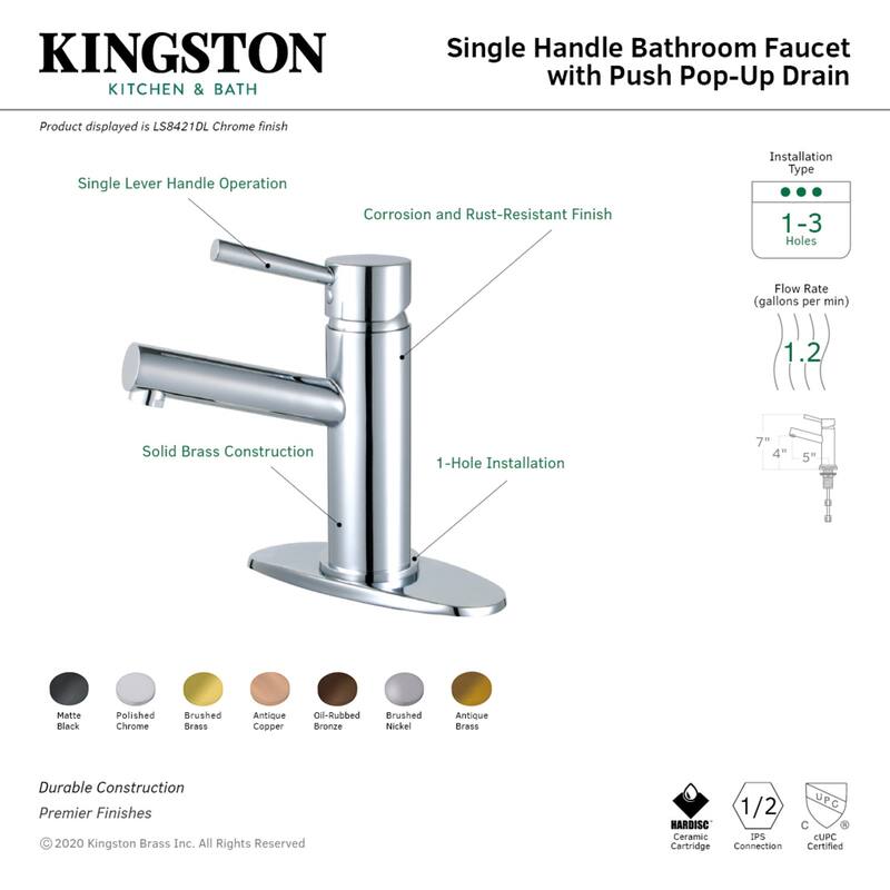 Kingston Brass Concord Single-Handle Bathroom Faucet with Push Pop-Up
