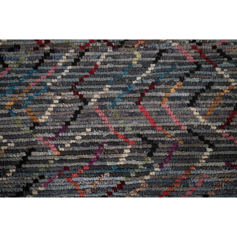 Stripe Moroccan Style Area Rug Hand-Knotted Abstract Wool Carpet - 5'0"x 9'4"