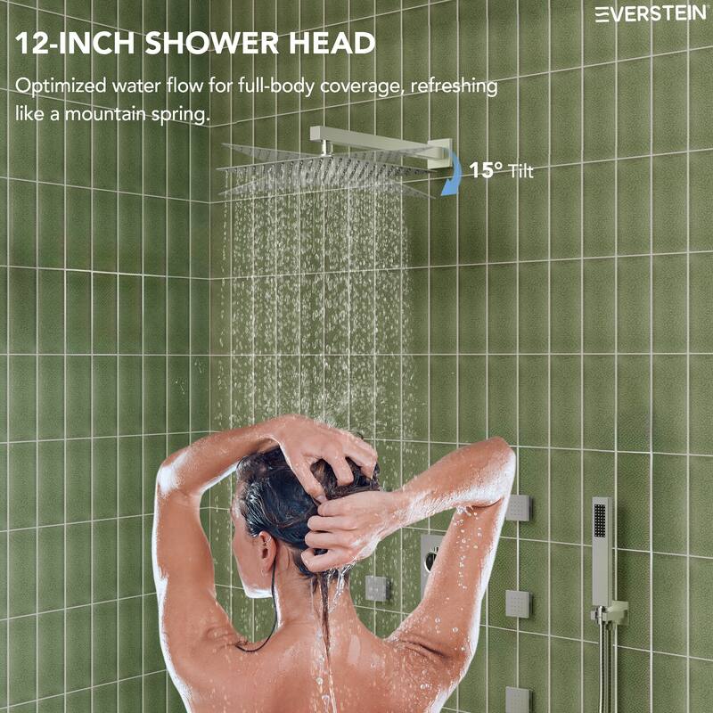 LCD Digital Display Shower System ,12" High-Pressure Rainfall Shower Head with Pressure-Balanced Valve