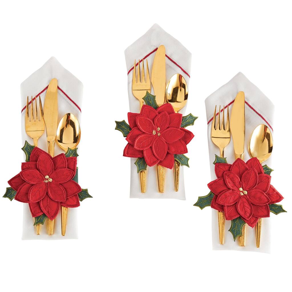 Poinsettia and Greenery Napkin Rings - Set of 6 - 10.000 x 6.000 x 1.500