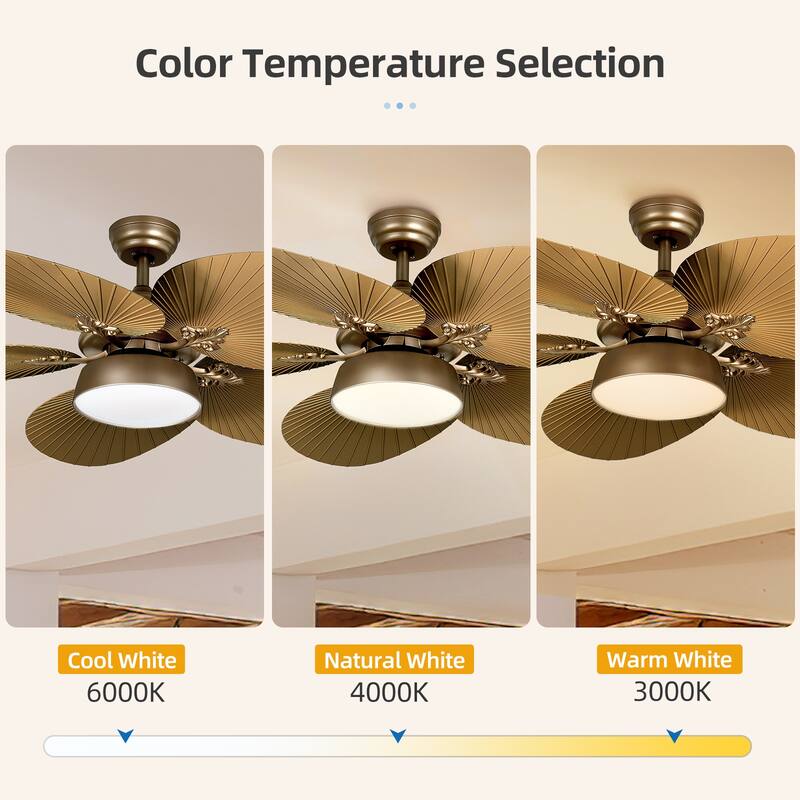 52" Moasis Palm Leaf Ceiling Fan LED Light Tropical Style with Remote