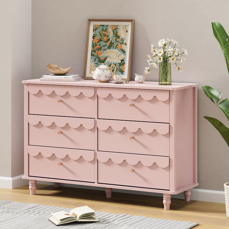 Whimsical Cloud Dresser with 6 Drawers Cute Kids Bedroom Storage - Pink