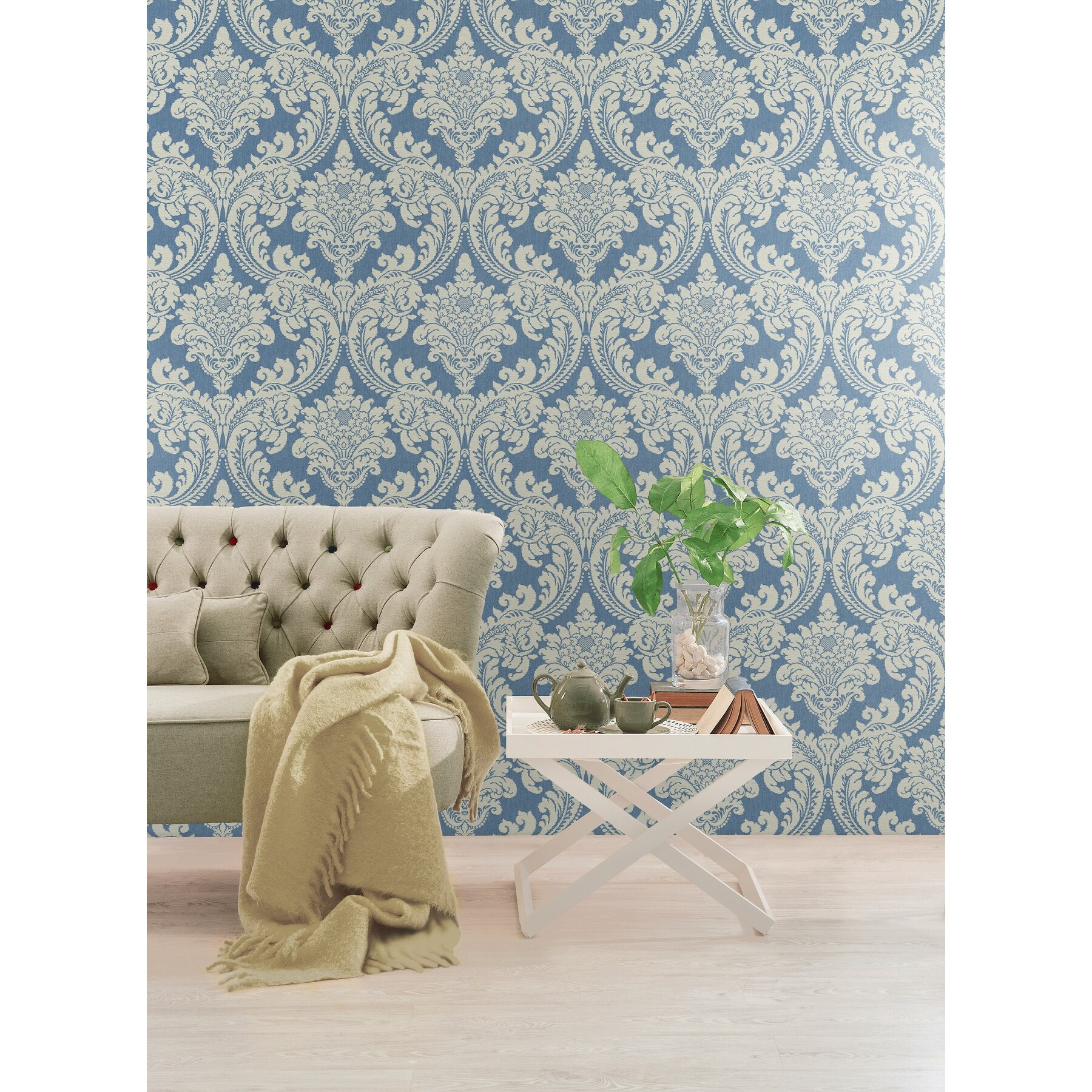 York Wallcoverings Tapestry Damask Blue Wallpaper