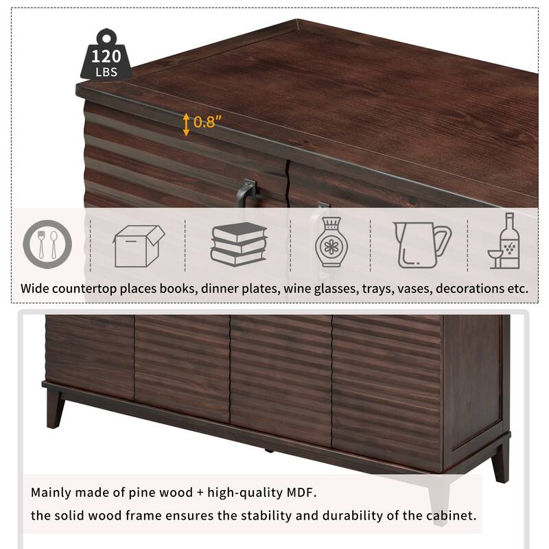 Sideboard with 4 Door Large Storage Buffet with Adjustable Shelves and Metal Handles for Kitchen