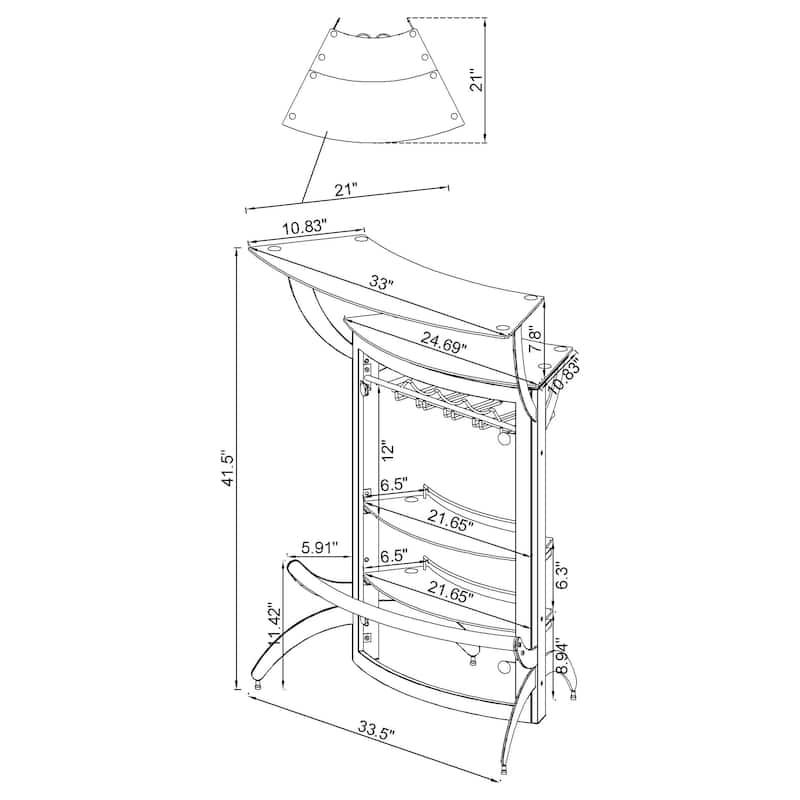 Dallas 2-shelf Curved Freestanding Home Bar Cabinet