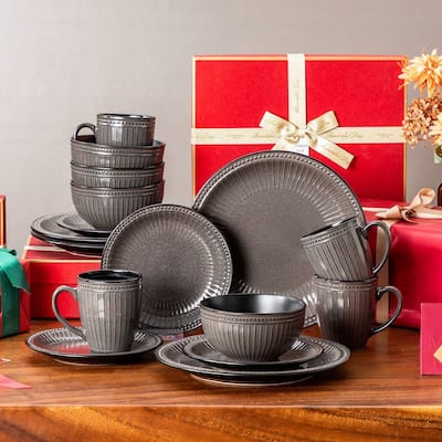 Vancasso ELIGA Stoneware Glossy Embossed Streak Design Dinnerware Set