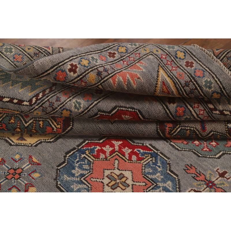 All-Over Gray Kazak Living Room Area Rug Hand-Knotted Wool Carpet - 6'7" x 9'8"