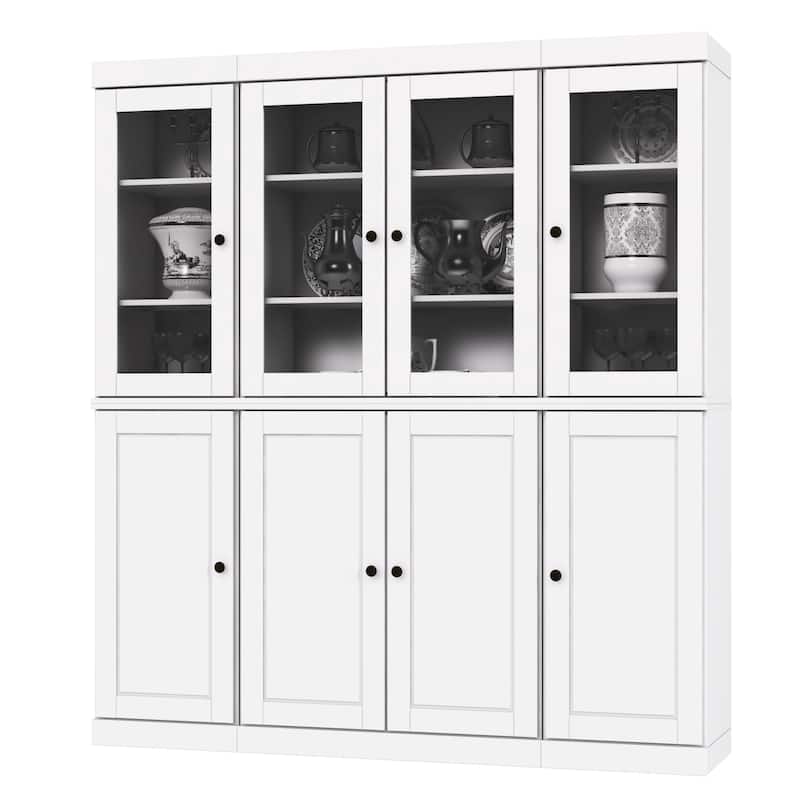 Palace Imports 100% Solid Wood Kitchen China Cabinet Pantry with Glass or Solid Wood Doors and 2-Drawer Kit - 65" x 71.5"