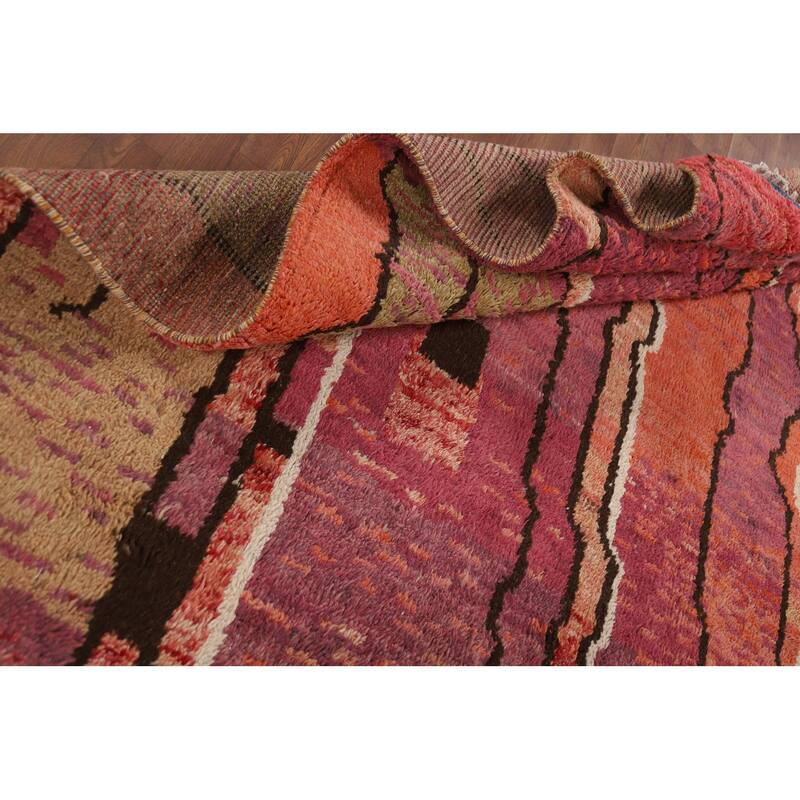 Moroccan Oriental Area Rug Hand-Knotted Abstract Wool Carpet - 8'10" x 12'2"