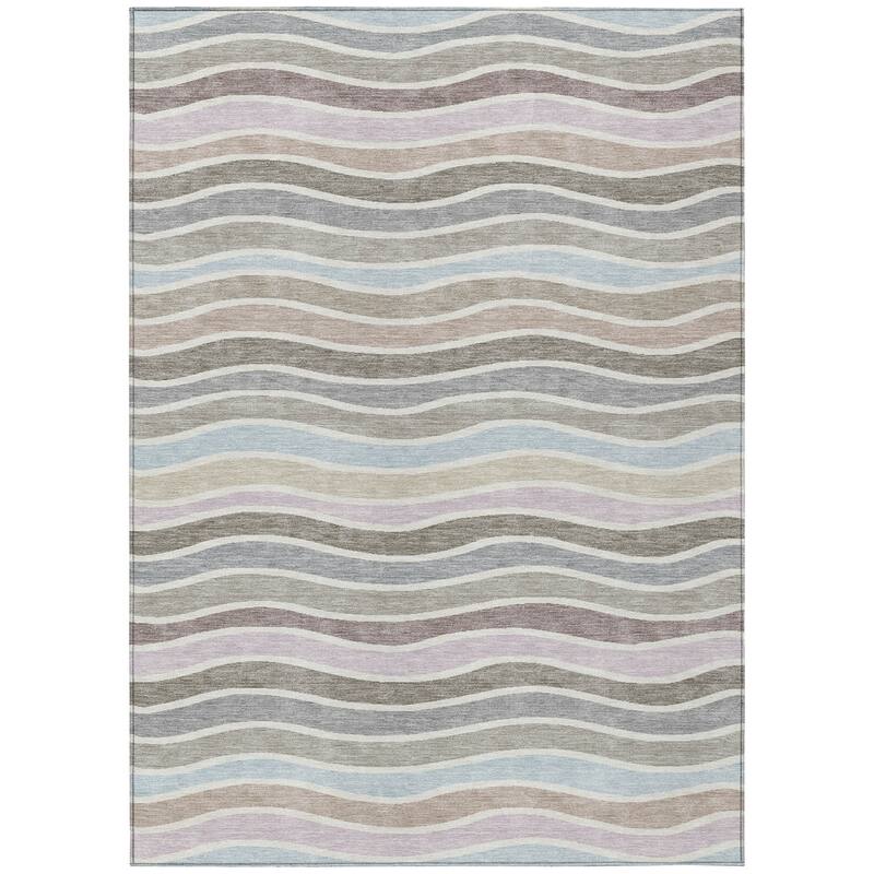 Machine Washable Indoor/ Outdoor Contemporary Stripe Chantille Rug