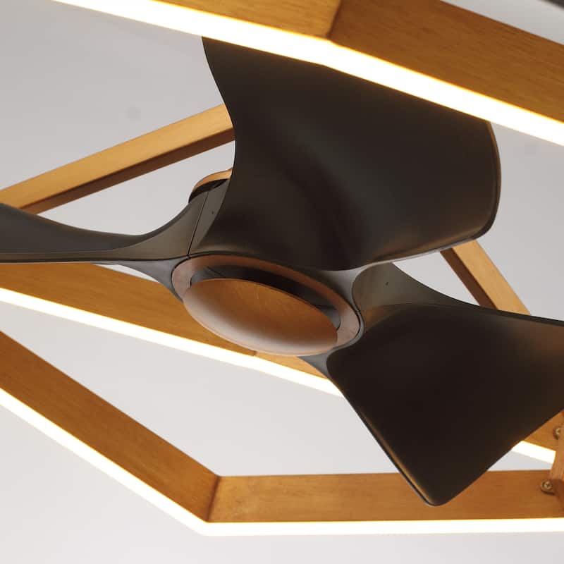 31" Antique Brass Geometric Dimmable Fandelier Caged Ceiling Fan with Light and Remote