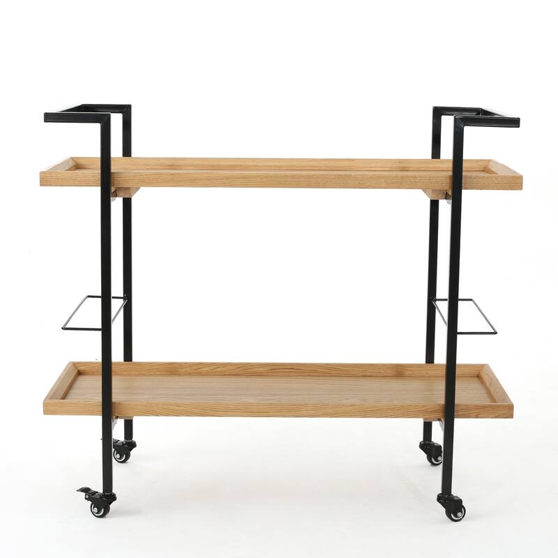 Roomfitters Modern Industrial Bar Cart with Rolling Casters and Wine Bottle Holders, Natural