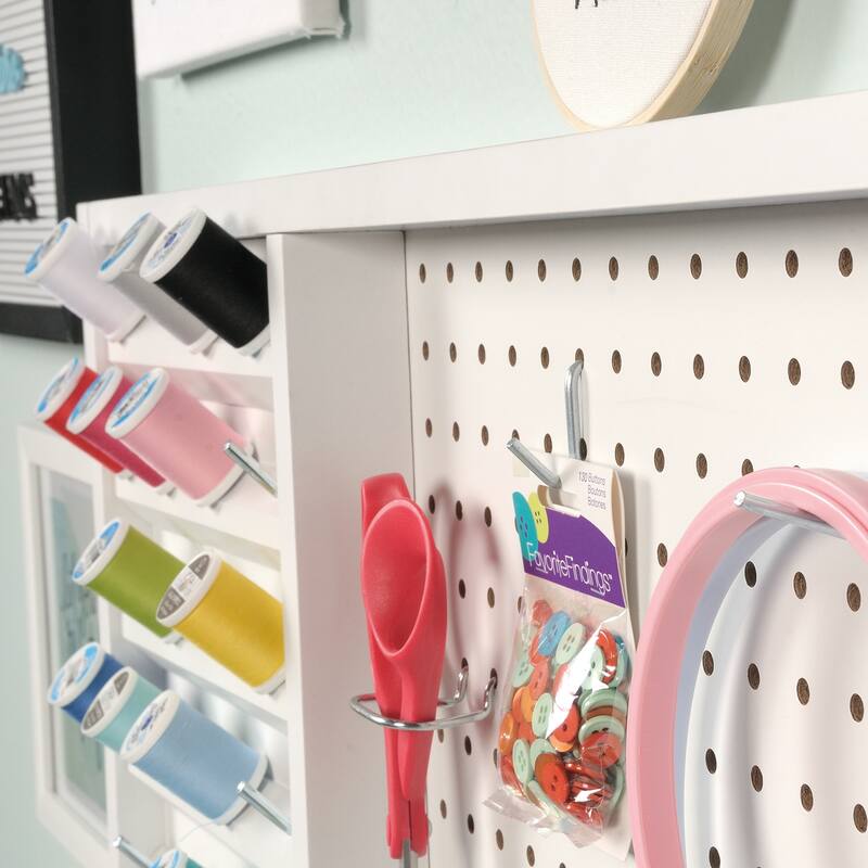 Wood Wall-Mounted Pegboard with Storage, White - 27.95" W x 2.52" D x 15.28" H