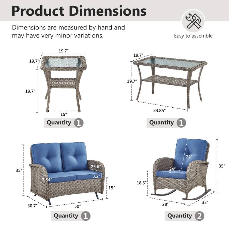Gymojoy Outdoor Wicker Patio Furniture Loveseat Glider & Chair Set Weather-Resistant