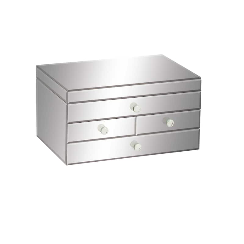 Glass Mirrored 4 Drawers Jewelry Box - Silver - Roche River Decor - 9"W x 11"L x 6"H