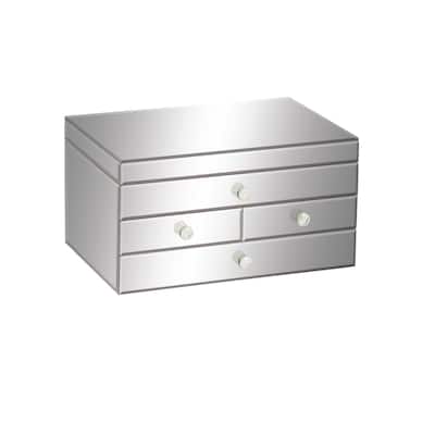 Glass Mirrored 4 Drawers Jewelry Box - Silver - Roche River Decor - 9"W x 11"L x 6"H