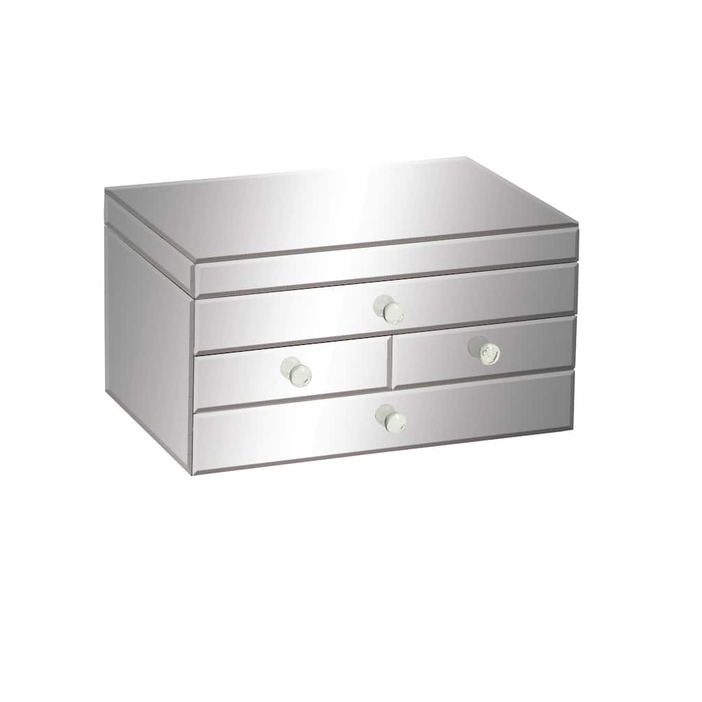 Glass Mirrored 4 Drawers Jewelry Box - Silver - Roche River Decor - 9"W x 11"L x 6"H