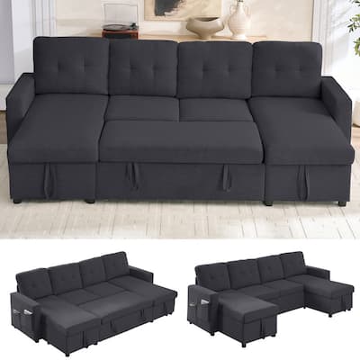 98"W 4-Seater Modular Sleeper Sofa Bed with Storage Chaise,U-shaped Sofa with Pull-out Bed