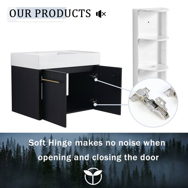 Wall mounted bathroom vanity with sink and storage shelf