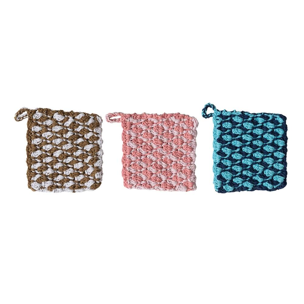 Woven Cotton Crocheted Pot Holder - 8.0"L x 8.0"W x 0.5"H