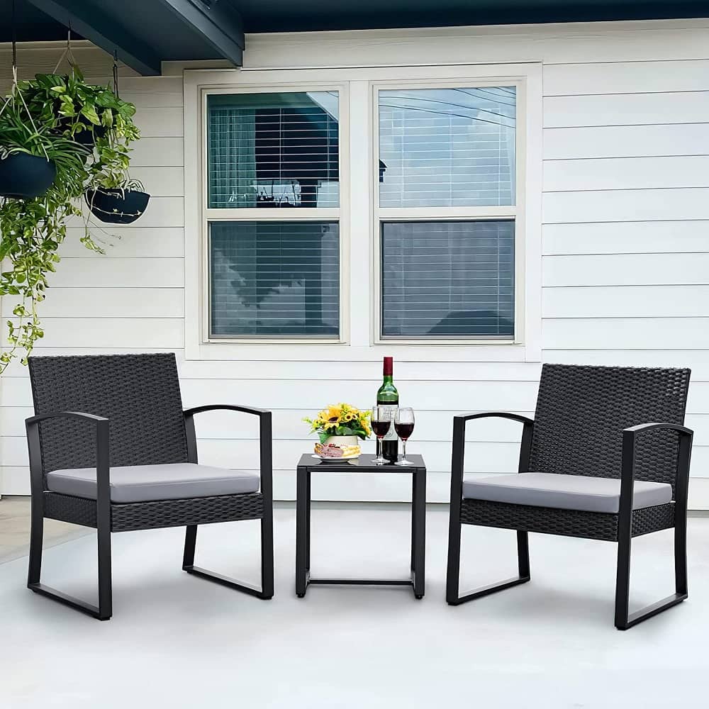 Furniwell 3 Pieces Patio Conversation Set Chairs with Coffee Table