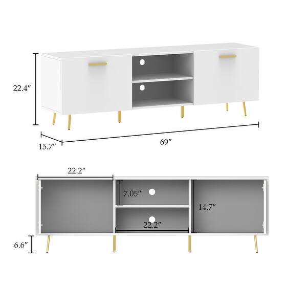 Timechee 69-in Modern TV Stand Console Center w/ Double Doors - 69"L