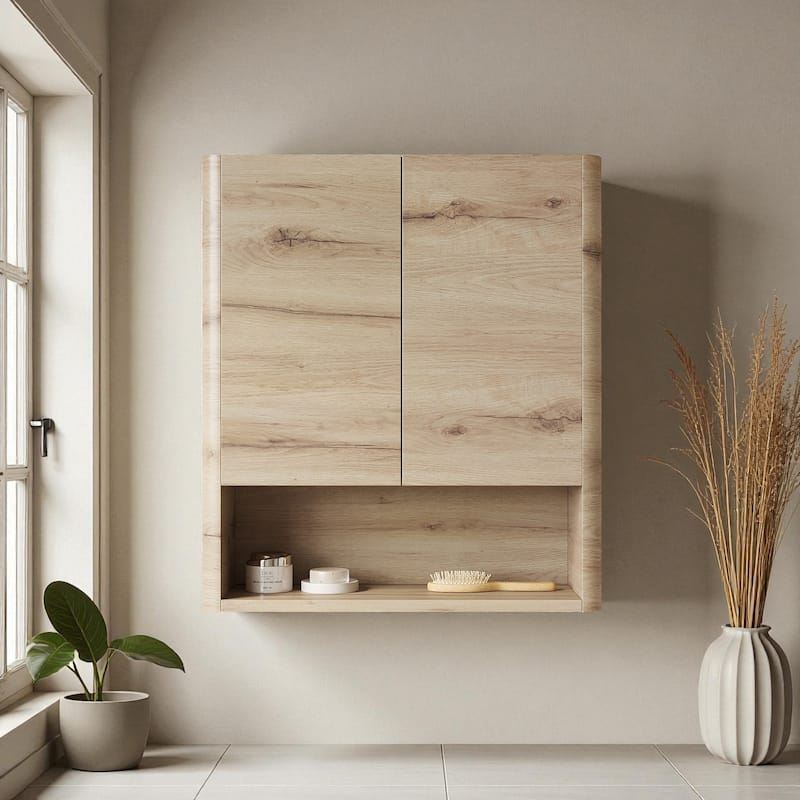 26" Wall Mounted Bathroom Cabinet with Doors & Shelf, Over Toilet Storage Cabinet for Bathroom, Kitchen & Laundry - White Oak