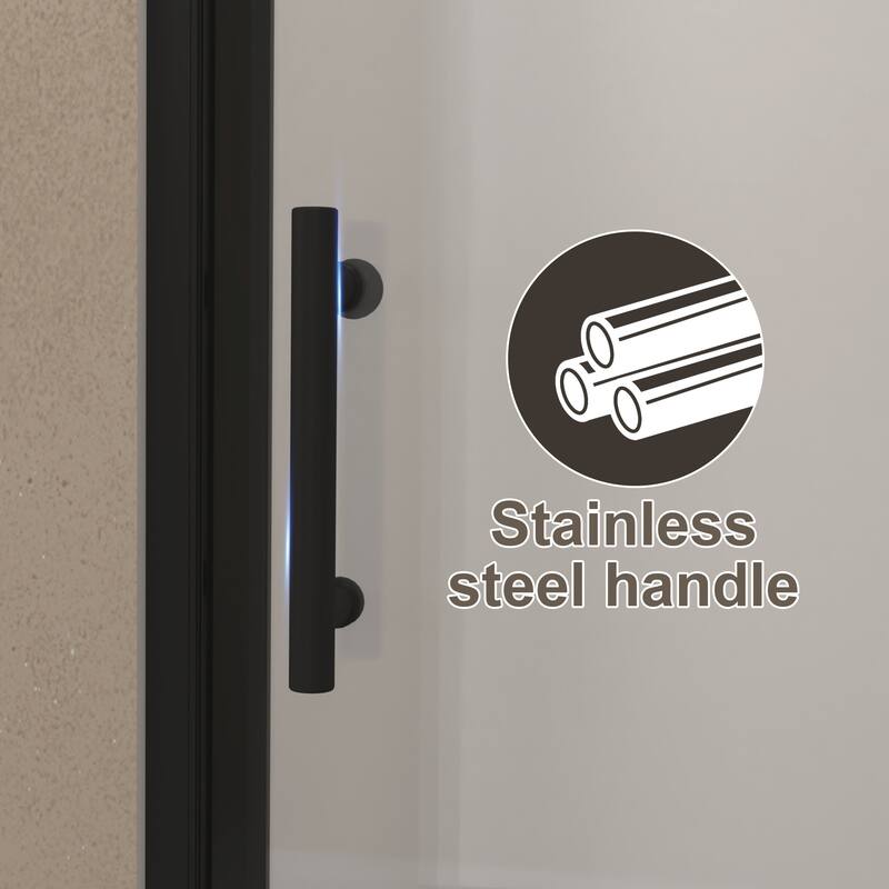 Framed Pivot Shower Door in Matte Black with Stainless Steel Handle