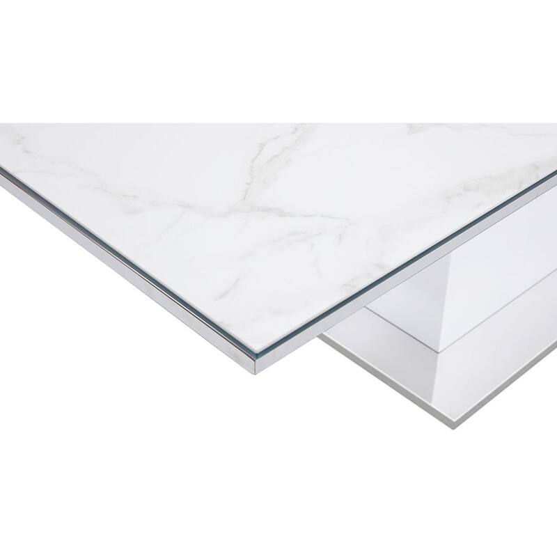 Bianca Dining Table with White Base and White Marbled Porcelain Top