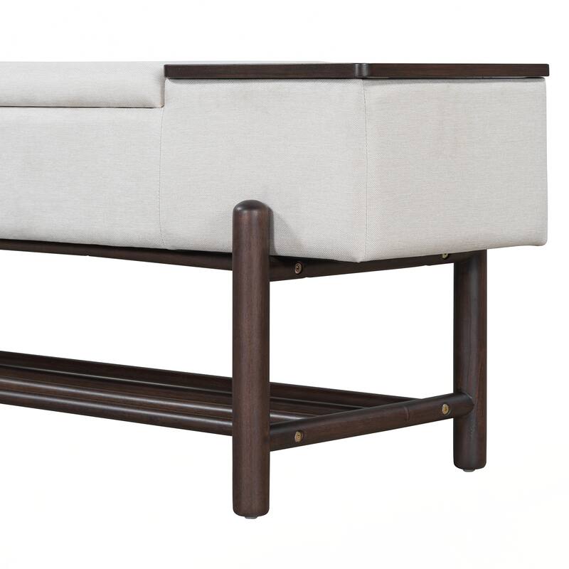 Farmhouse Upholstered Storage Bench with Hidden Compartment, Modern Entryway Bench for Living Room, Entryway