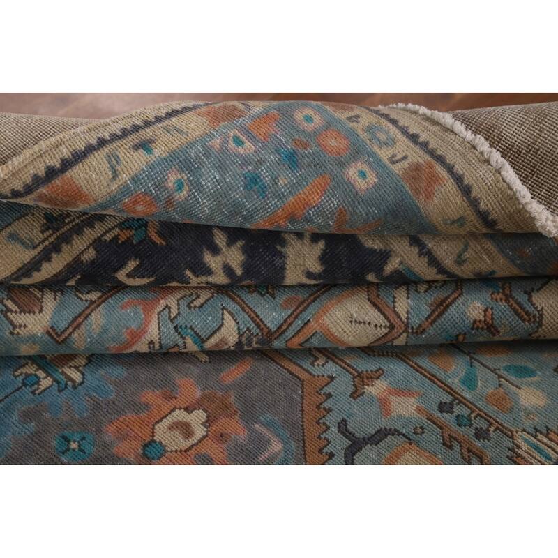 Over-Dyed Blue Tabriz Persian Vintage Area Rug Handmade Wool Carpet - 6'10"x 9'8"