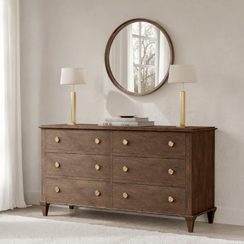 High Quality Wooden Frame Farmhouse Traditional Style Round Wall Mirror