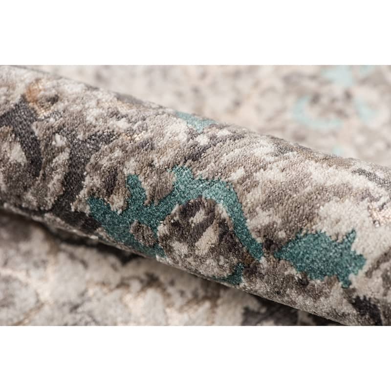 Savannah Sia Aqua Blue/Gray/Beige Polyester Area Rug