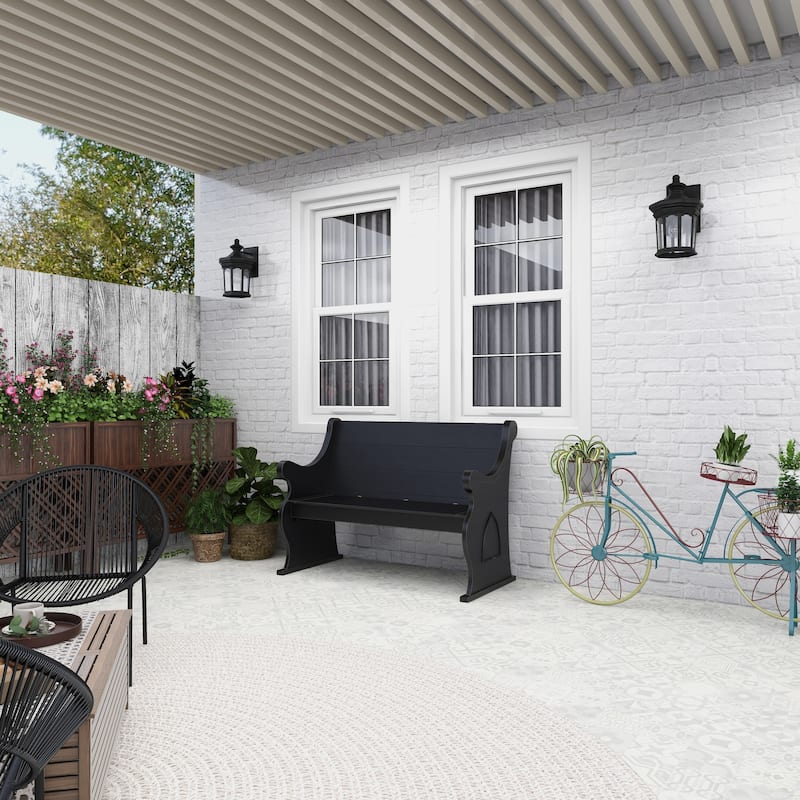 Black Wood Storage Bench with Scrolled Armrests