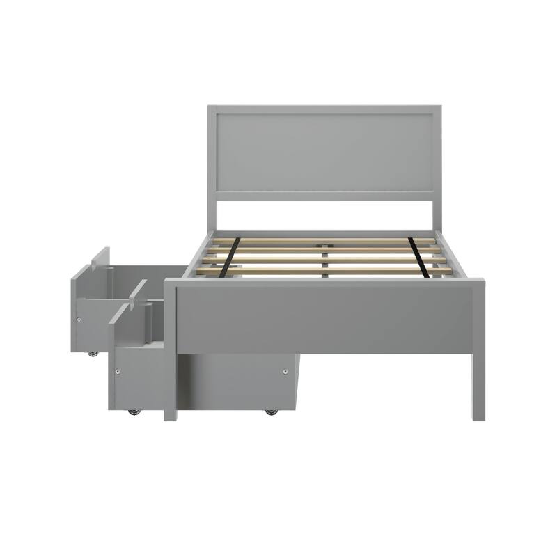 Max and Lily Twin-Size Bed with Panel Headboard and Storage Drawers
