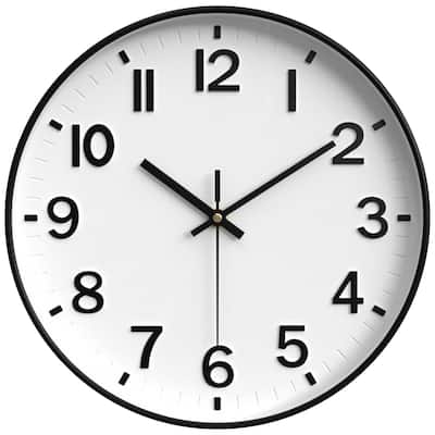 Simple Wall Clock, Big Arabic Numerals, Silent Non-Ticking Modern Battery Operated, Classic Decorative for Home 12x12x1.6 Inch