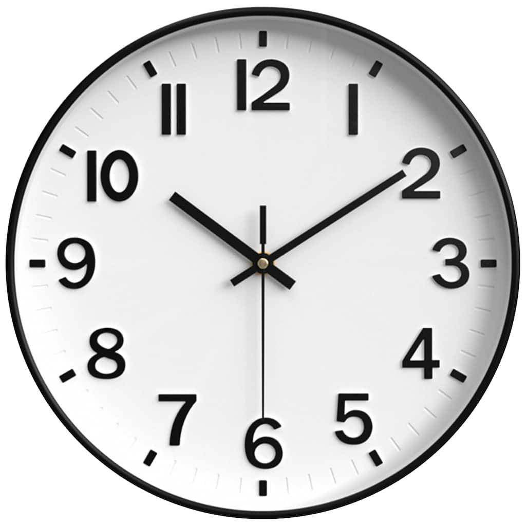 Simple Wall Clock, Big Arabic Numerals, Silent Non-Ticking Modern Battery Operated, Classic Decorative for Home 12x12x1.6 Inch