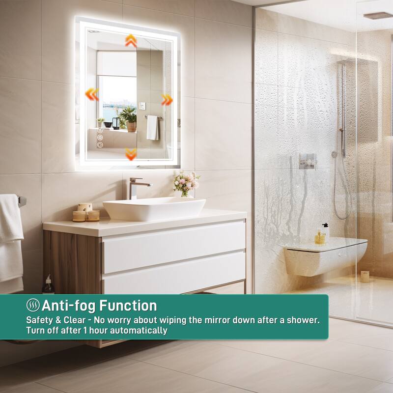 Durx-litecrete LED Wall Mirror Rectangular Frameless Dual Strips LED Bathroom Vanity Mirror