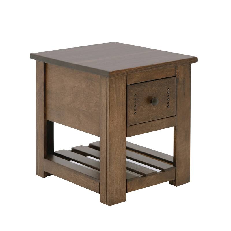 Linaa Chairside Table, 1 Drawer, 1 Shelf, Barrel Brown Wood, 24 Inch