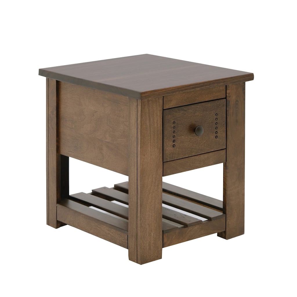 Linaa Chairside Table, 1 Drawer, 1 Shelf, Barrel Brown Wood, 24 Inch