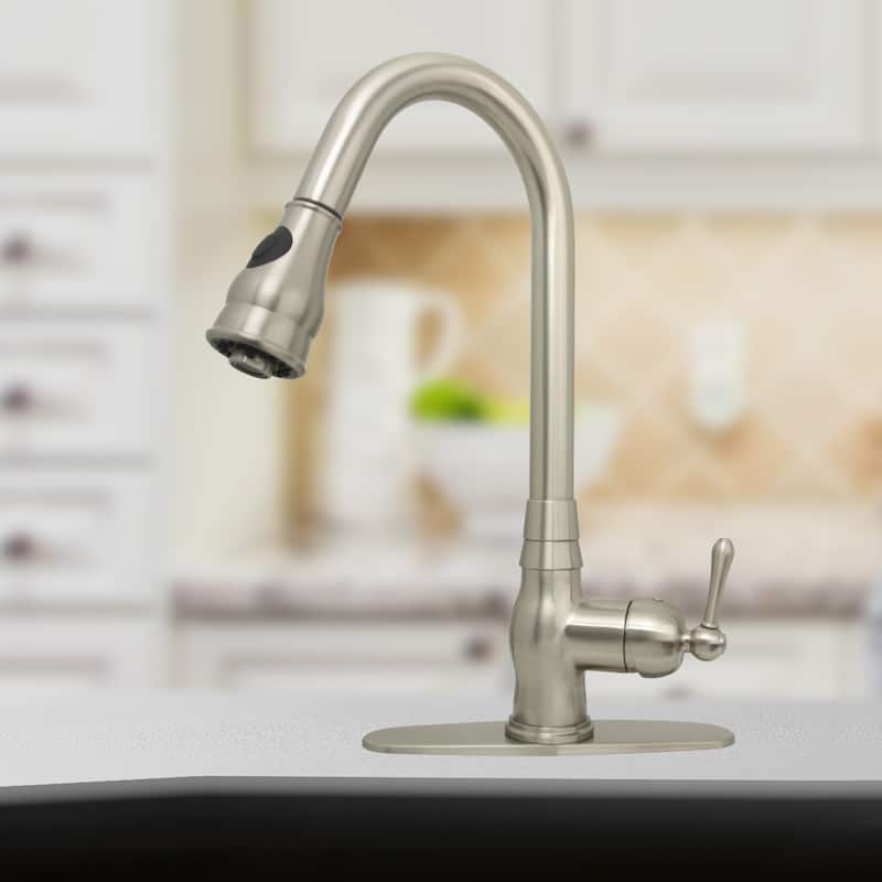 Copper Kitchen Faucet with Single Handle and Pull Down Sprayer - Brushed Nickel