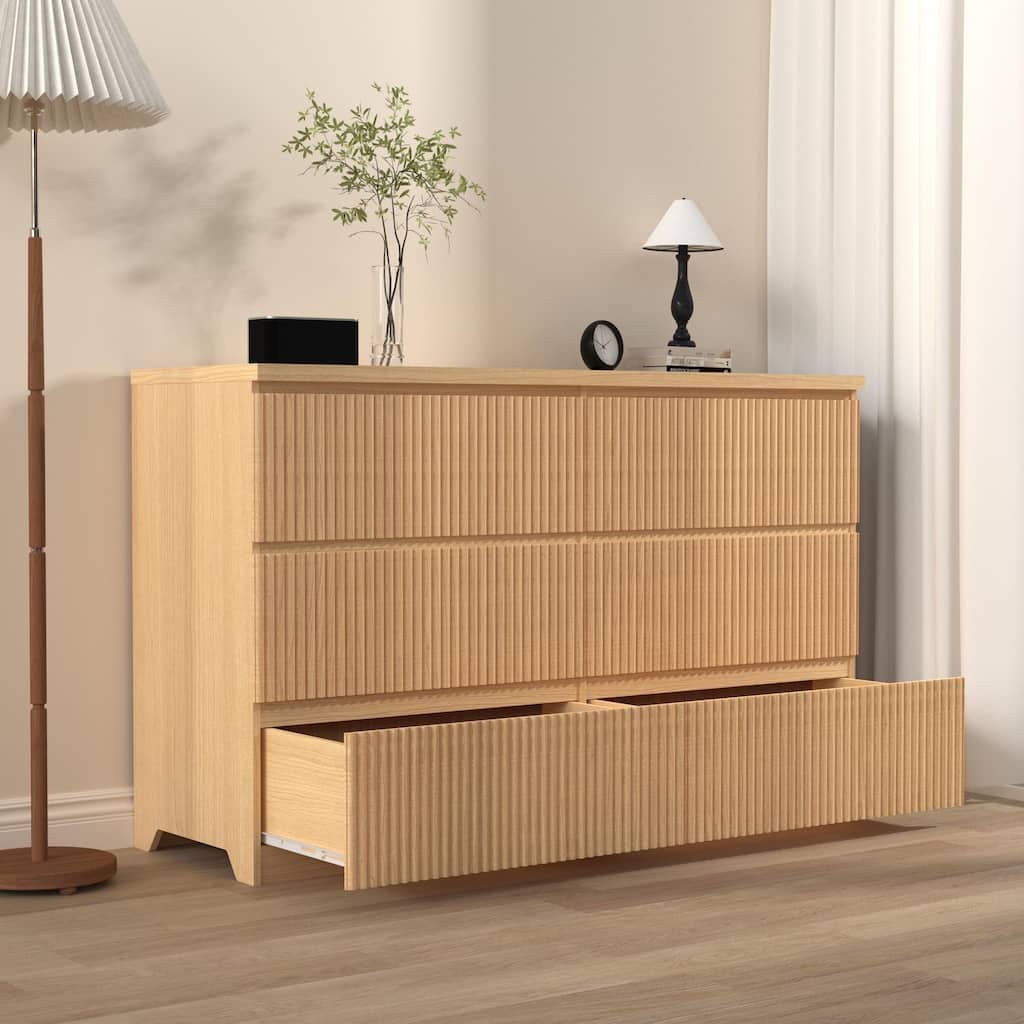 6-Drawer Storage Cabinet Dresser with Wavy Panel, Wood Clothes Organizer for Bedroom & Hallway